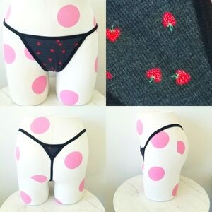 Victoria's Secret PINK Strawberry Ribbed V-String Thong Panty NWT